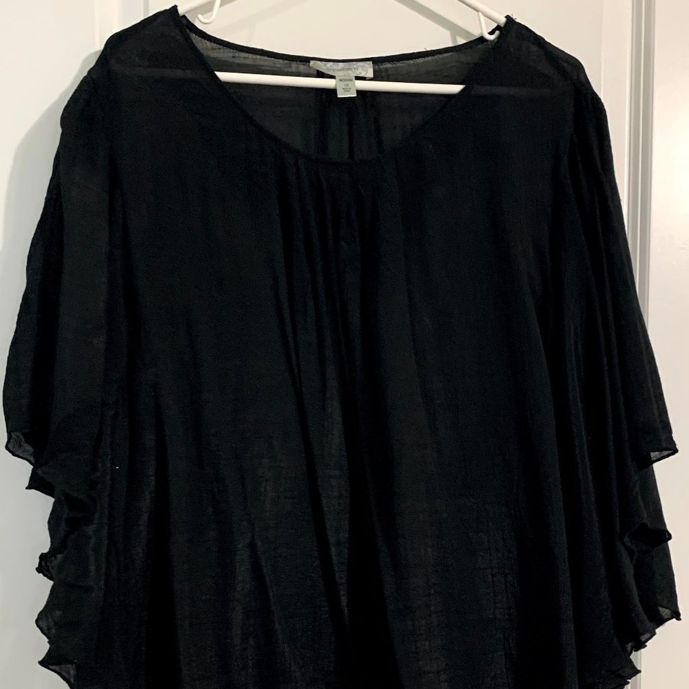 Cute Black Butterfly Sleeve Top-1X